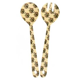 Melamine Salad Spoon and Fork with Retro Bouquet print