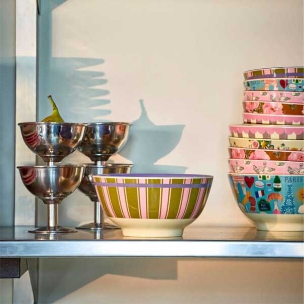 Rice Melamine Bowl with Stripe Delight Print - Medium