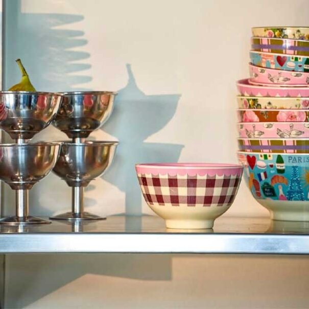 Rice Melamine Bowl with Check Me Out Print