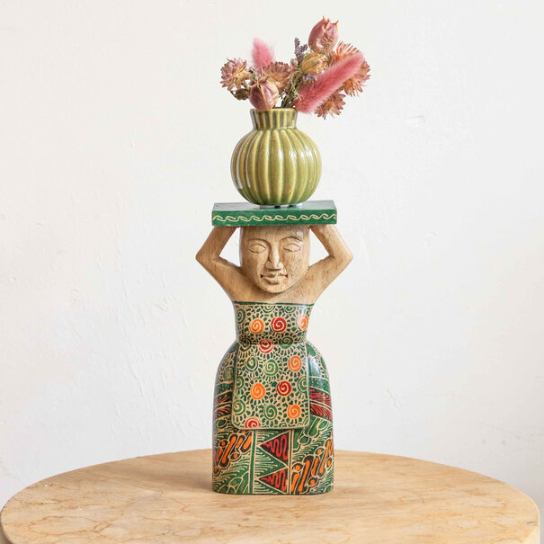 Mevrouw Potjes Batik plantenhouder met droogbloemen