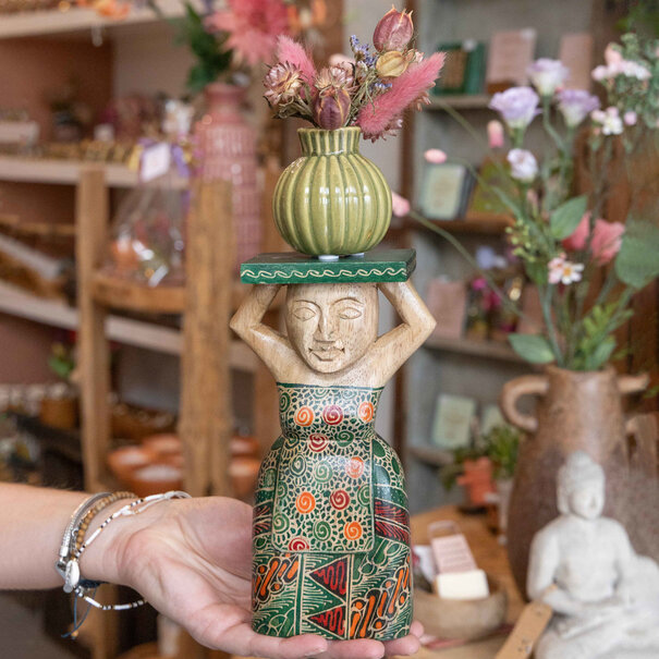 Mevrouw Potjes Batik plantenhouder met droogbloemen