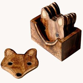 Wooden Brown Fox Coasters - Set of 6