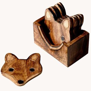 Wooden Brown Fox Coasters - Set of 6