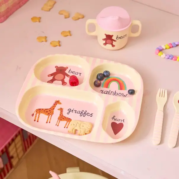 Rice Melamine Kids 4 Room Plate with Pink ABC