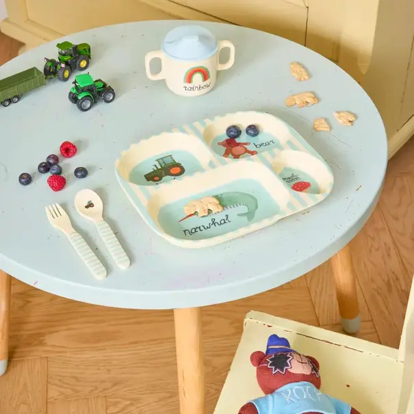 Rice Melamine Kids 4 Room Plate with Blue ABC  Print