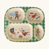 Melamine Kids 4 Room Plate with Hero Print  - Green