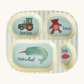Melamine Kids 4 Room Plate with Blue ABC  Print