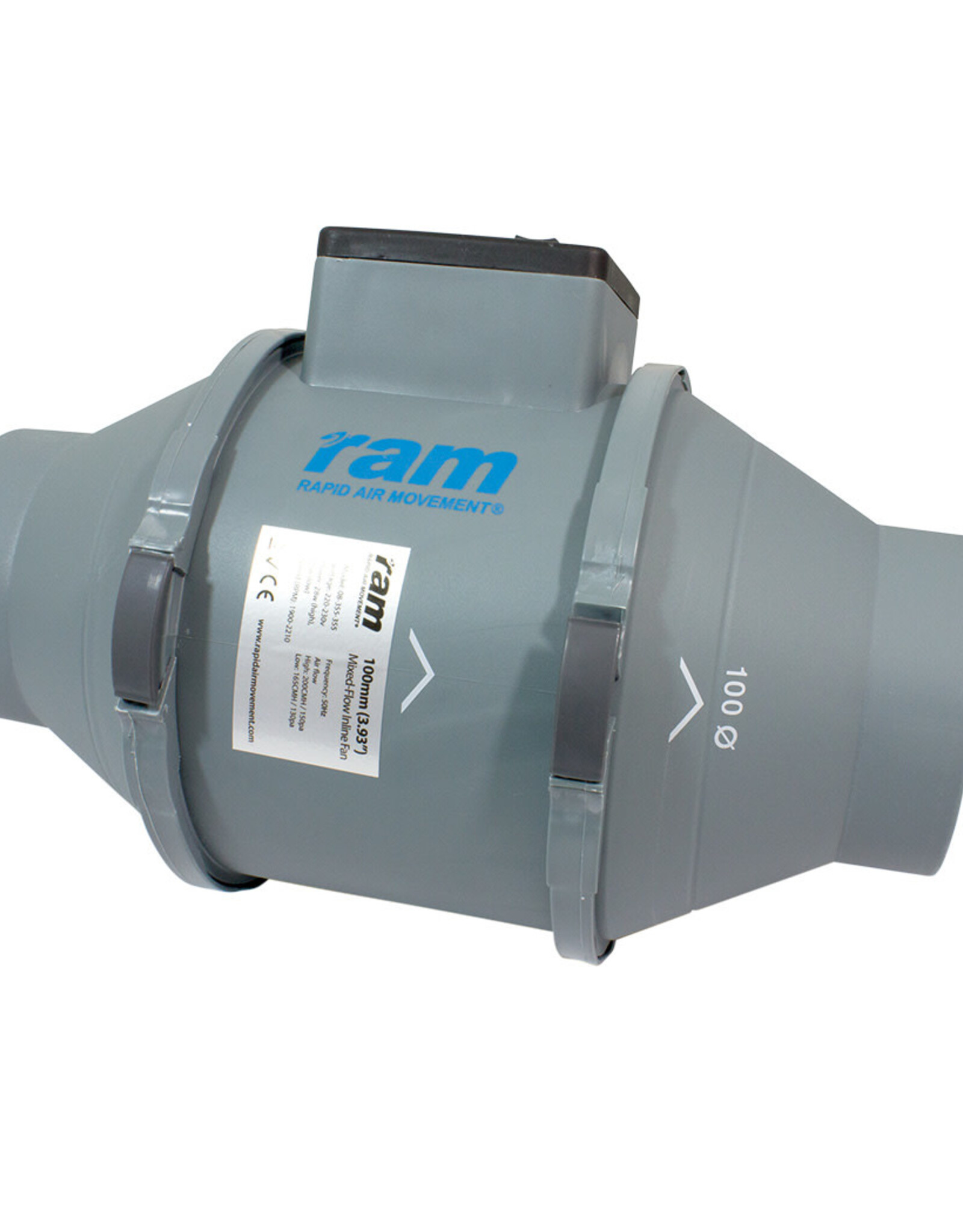 RAM RAM Mixed-Flow Inline Fan 100mm - 199m³/hr - Low Speed - 165m³/hr