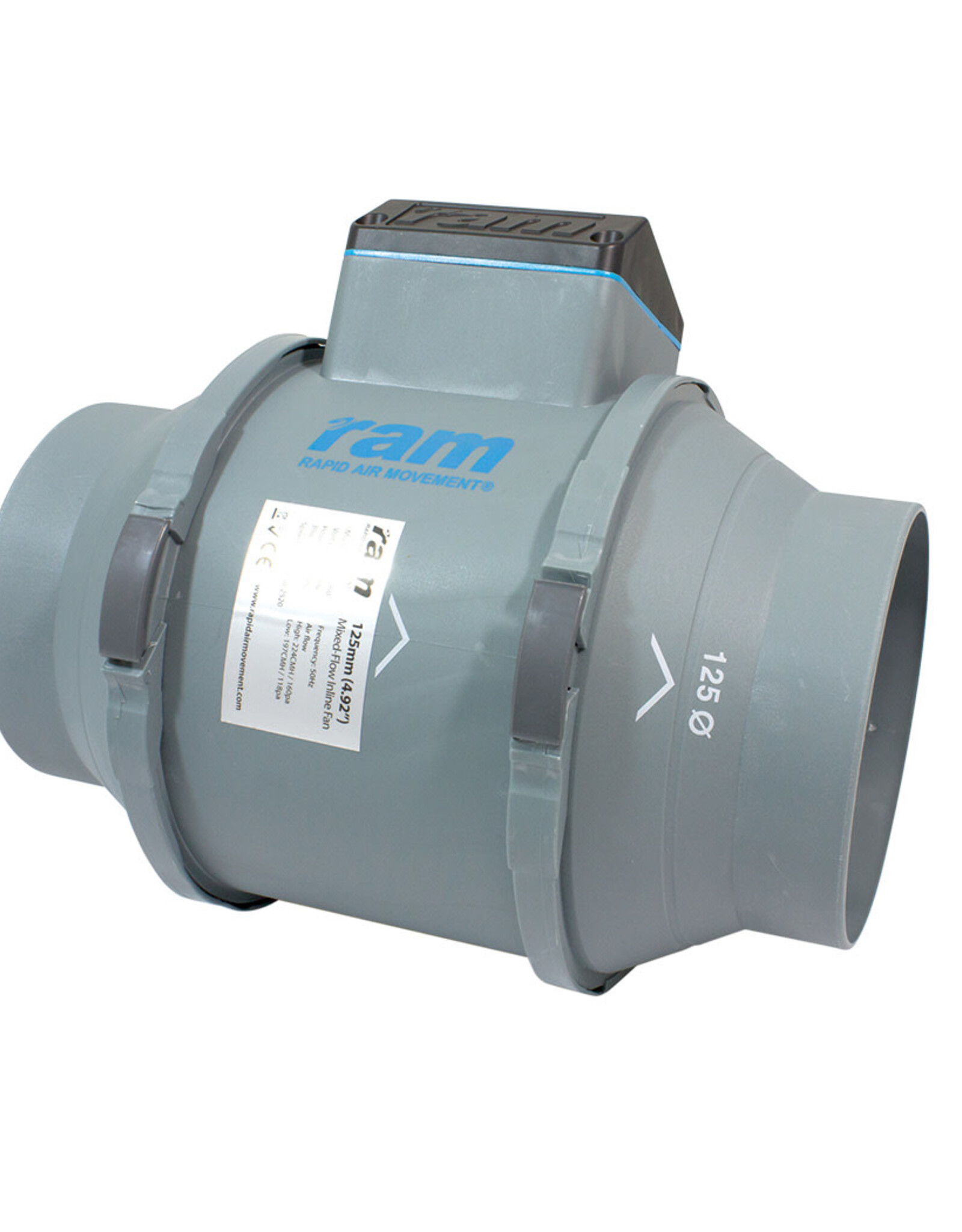 RAM RAM Mixed-Flow Inline Fan - 125mm - 284m³/hr - Low Speed - 248m³/hr