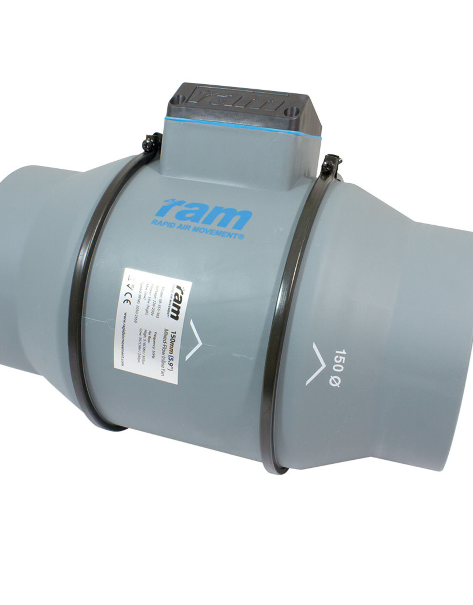 RAM RAM Mixed-Flow Inline Fan - 150mm - 517m³/hr - Low Speed - 398m³/hr