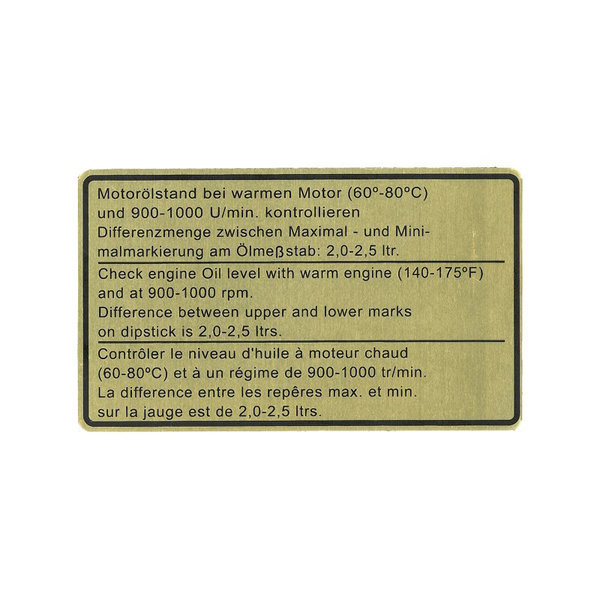 Sticker, engine oil levelSticker, engine oil level (Porsche 911 - 1970-1983 / Porsche 911/912 - 1965-1969)