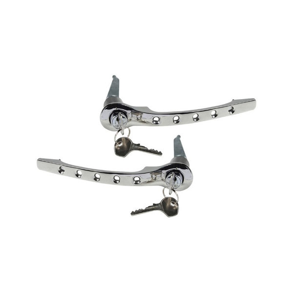 Door handle set with custom drilled holes, chrome, left/right, with lock cylinder and key (Porsche 911/912 - 1965-1969)