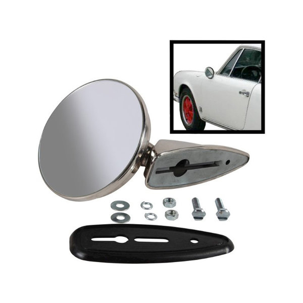 Door mirror without frame, stainless steel, left/right (Porsche 911/912 - 1965-1969)