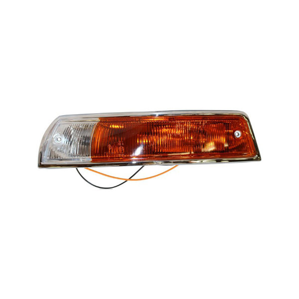 Turn signal light, complete with housing and rubber seal, clear/yellow, left (EU vers.). With E-mark (Porsche 911/912 - 1965-1969)