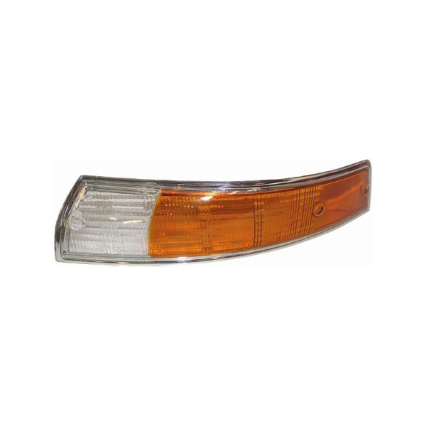 Turn signal light lens, front, EU, chrome rim, yellow/white, left, with E-mark (Porsche 911 - 1970-1973)