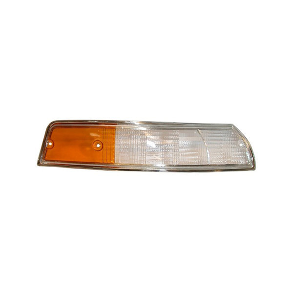Turn signal light lens, front, EU, chrome rim, white/yellow, right, with E-mark (Porsche 911 - 1970-1973)