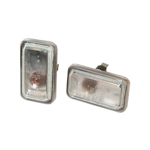 Turn signal light set, left/right 2 pcs, side, chrome/clear (Porsche 911 - 1970-1989 / Porsche 911/912 - 1965-1969 / Porsche 924 - 1976-1988)