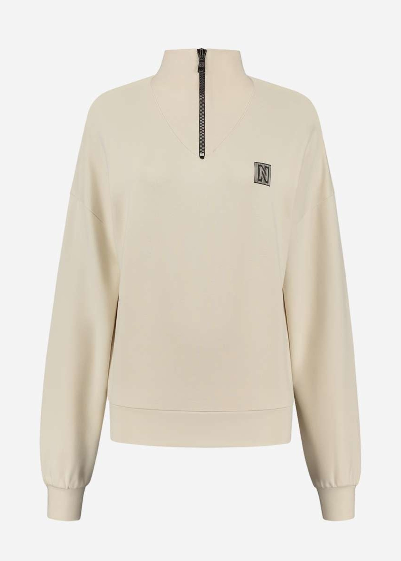 NIKKIE Zipper v-neck sweater cream - MC 
