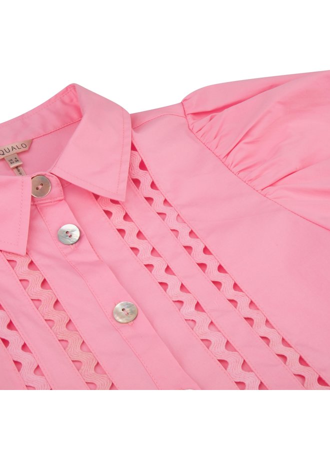 Dress cotton poplin wide sleeve pink