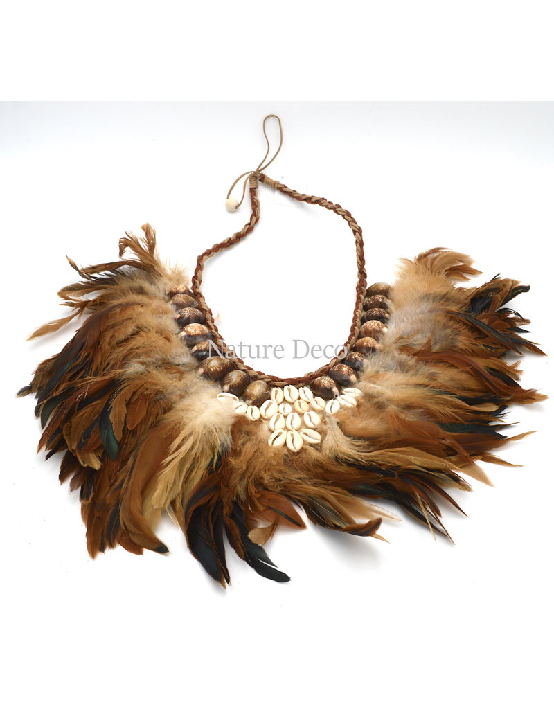 . Decorative necklace with feathers and shells