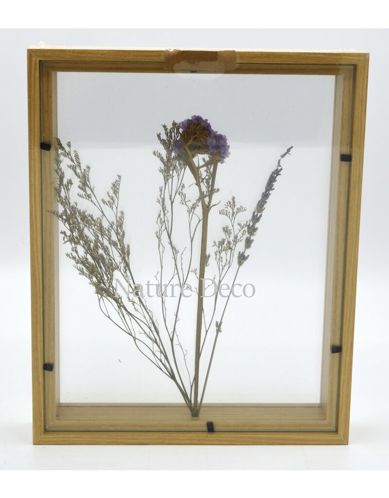 . Dubbelglas lijst droogbloemen 27x22cm "paars"