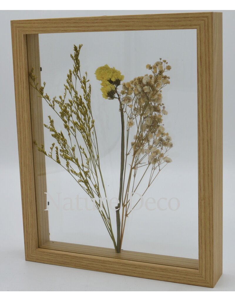 . Double glass frame  dried flowers, 27x22cm, "yellow"