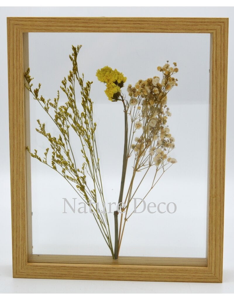 . Double glass frame  dried flowers, 27x22cm, "yellow"