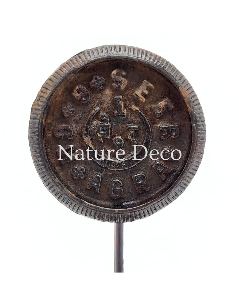 . Iron coin on stand, 10 x 10 x 23 cm