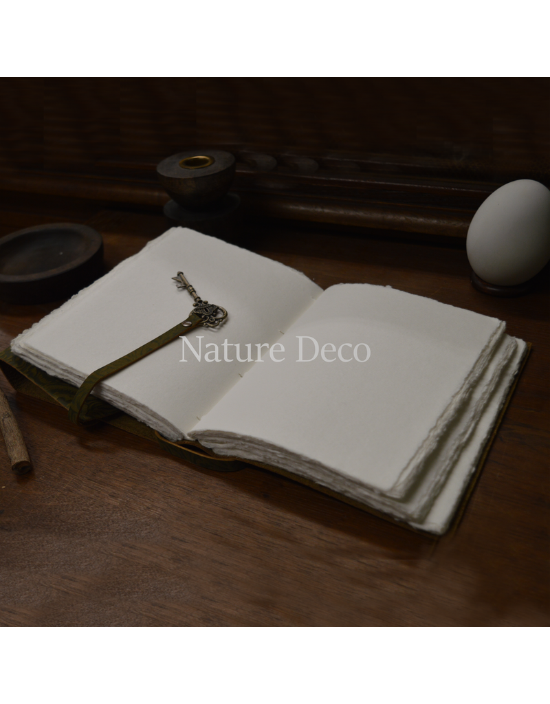 . Green leather notebook with a key