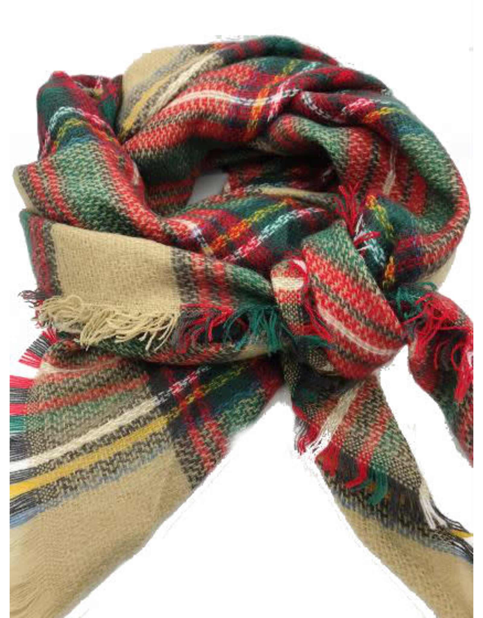 Driehoek Sjaal groen/rood multi ruit 19
