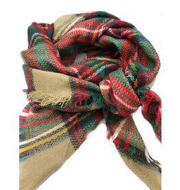 Driehoek Sjaal groen/rood multi ruit 19