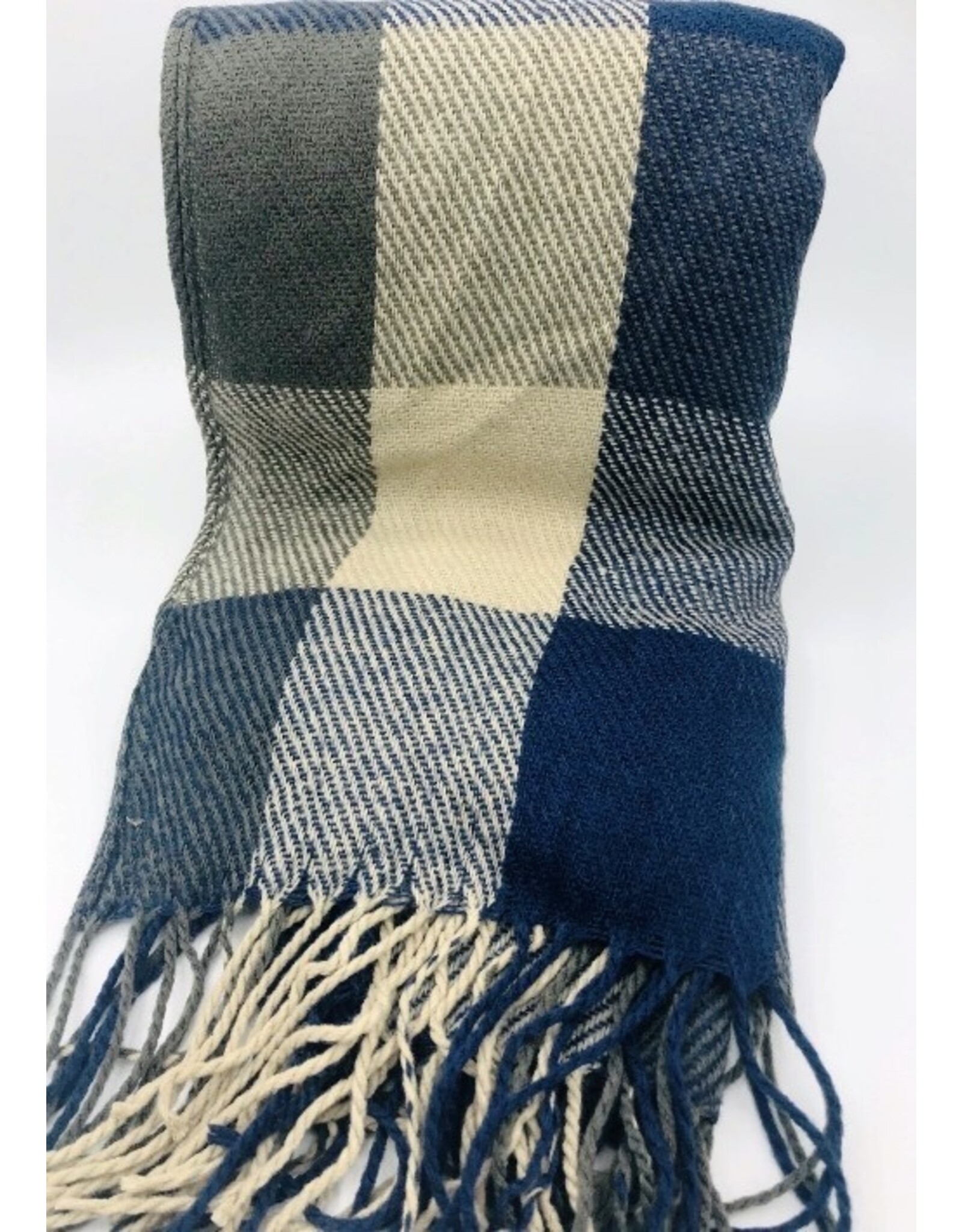 Vlakken sjaal blauw/beige 3