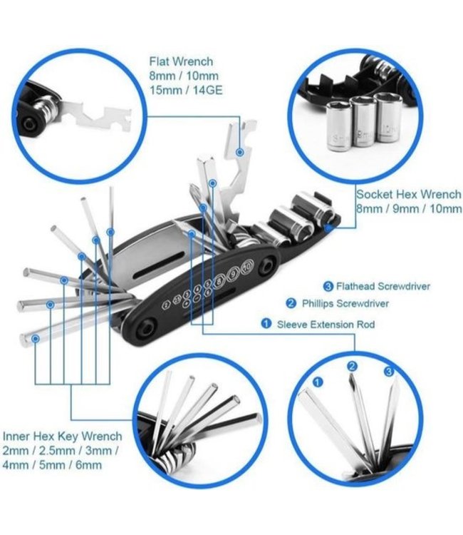 Makes Easy Fiets Inbus Multi Tool 16 Delig Racefiets en MTB