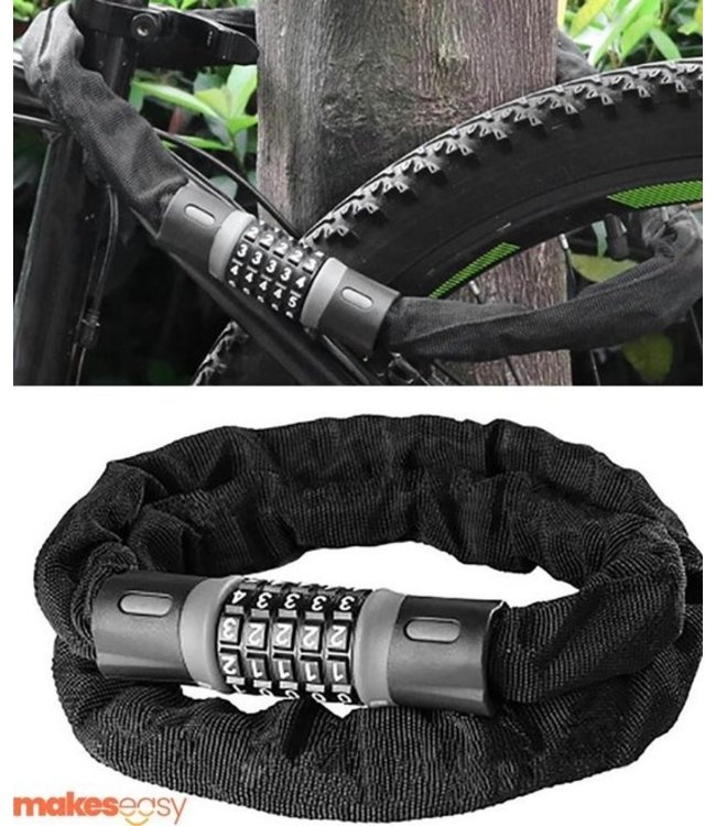 Cijferslot Fietsslot | Cijferslot | 5 Cijferig | 120 CM - 2.5 CM DIK | Anti Diefstal Fietsslot | Zwart