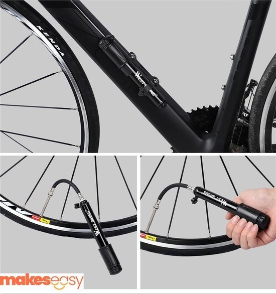 Fietspomp Racefiets Mini Fietspomp Met Flexible slang 8 Bar Zwart Wielerkoopjes.nl