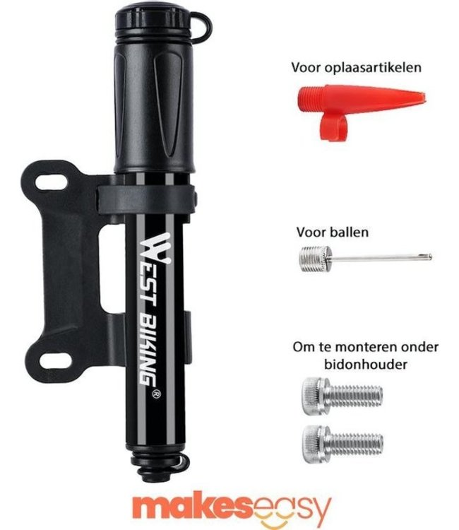 Fietspomp Racefiets | Mini Fietspomp | Met Flexible slang | 8 Bar | Zwart