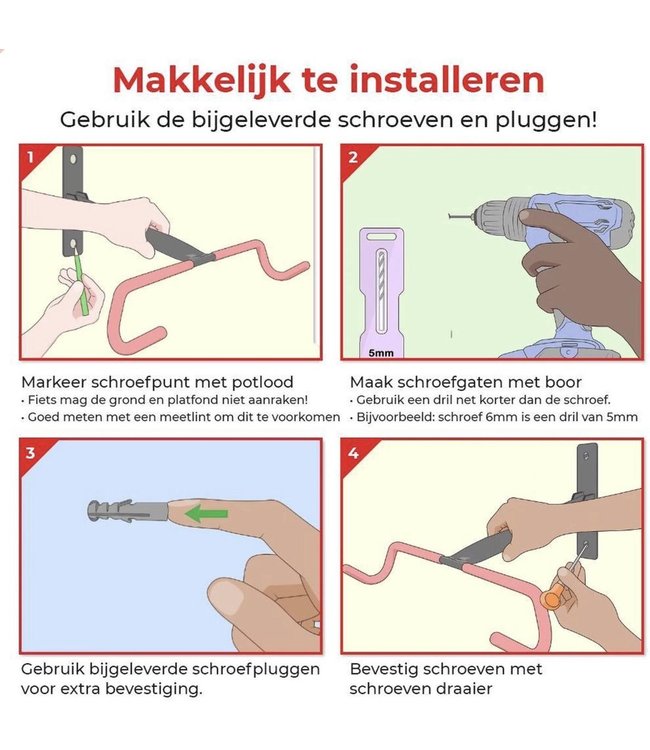 Fiets ophangsysteem | Ophangsysteem Fiets | Ophangbeugel fiets | Muurbeugel fiets | Makes Easy®