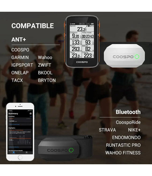Hartslagband geschikt voor Garmin, Wahoo, Hammerhead, Sigma, Mio, etc
