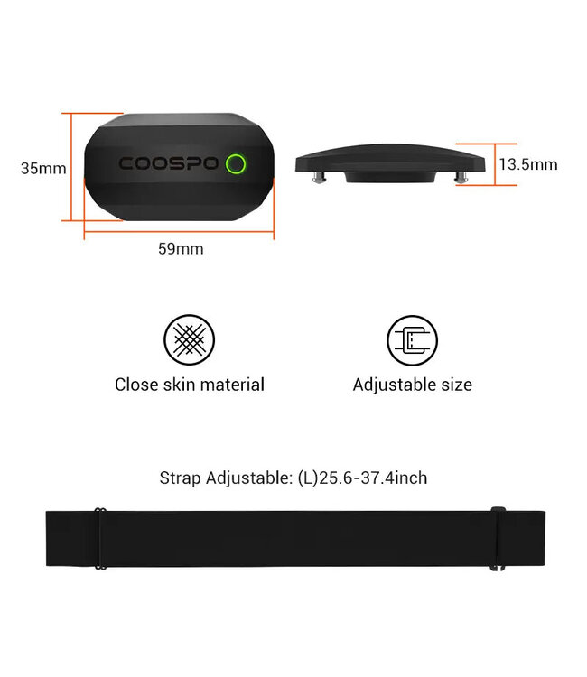 Hartslagband geschikt voor Garmin, Wahoo, Hammerhead, Sigma, Mio, etc