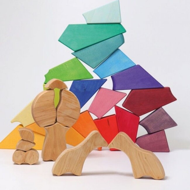 Grimm's -  Set Regenboog Blokkenpuzzel Leeuw