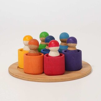 Grimm's  Houten Vriendjes in Bakjes - Regenboog (7 stuks)