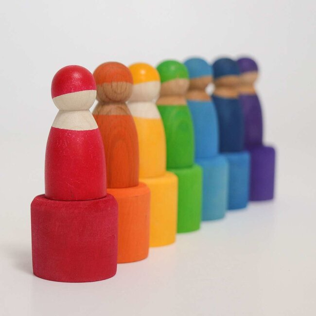 Grimm's - Houten Vriendjes in Bakjes - Regenboog (7 stuks)