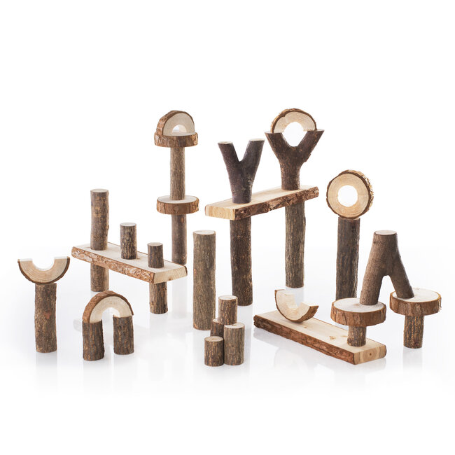 Guidecraft - Natuurlijke Houten Bouw Elementen & Blokken Schors (36-delig) | 3+