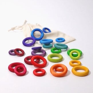 Grimm's  Houten Bouw Ringen - Regenboog (24-delig)