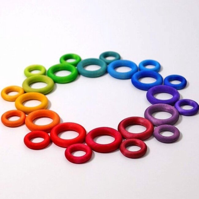 Grimm's Houten Bouw Ringen - Regenboog (24-delig)