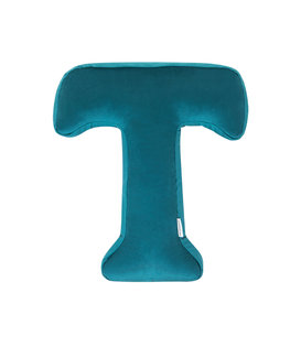 Velvet Letter Kussen - T - Petrol Blauw