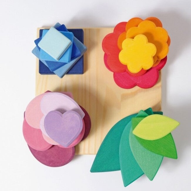 Grimm's Houten Stapeltorens Vier Vormen - Regenboog