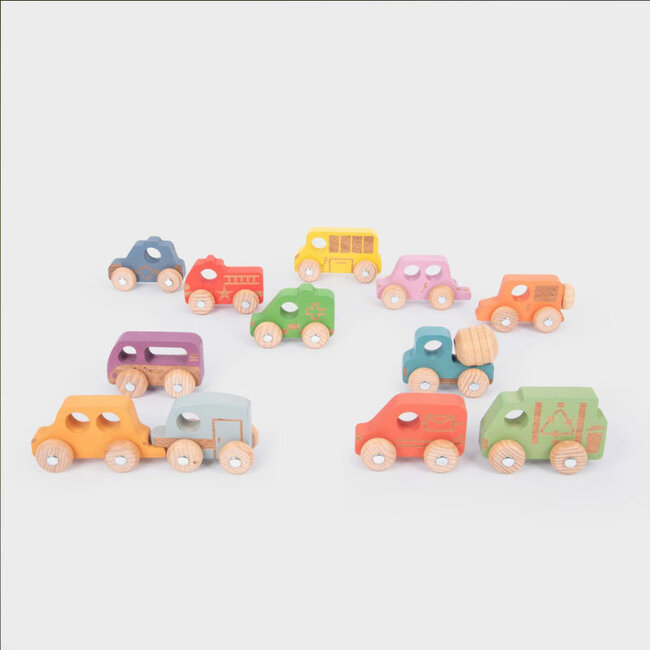 TickiT - Gekleurd Houten Set Voertuigen (12-delig)