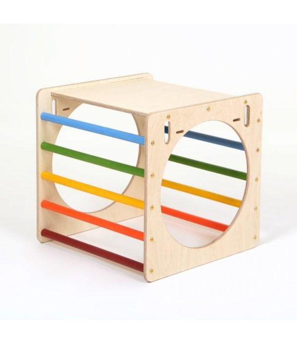 Katehaa EXIT || Katehaa - Houten Speelkubus met Glijbaan/Klimhelling - Rainbow