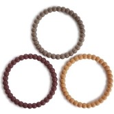 Mushie Pearl Bracelet Bijtring - Berry, Marigold & Khaki  (set van 3)